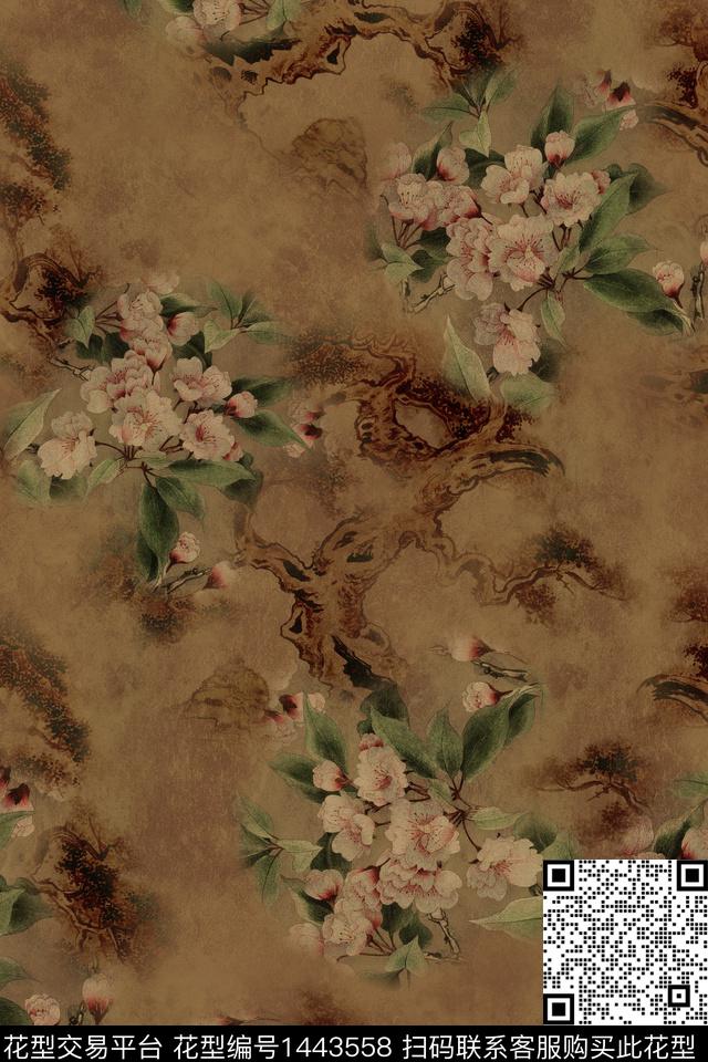 数码华亿平台花卉香云纱数码印花华亿平台下载（图片编号: 1443558） - 瓦栏（Walan）