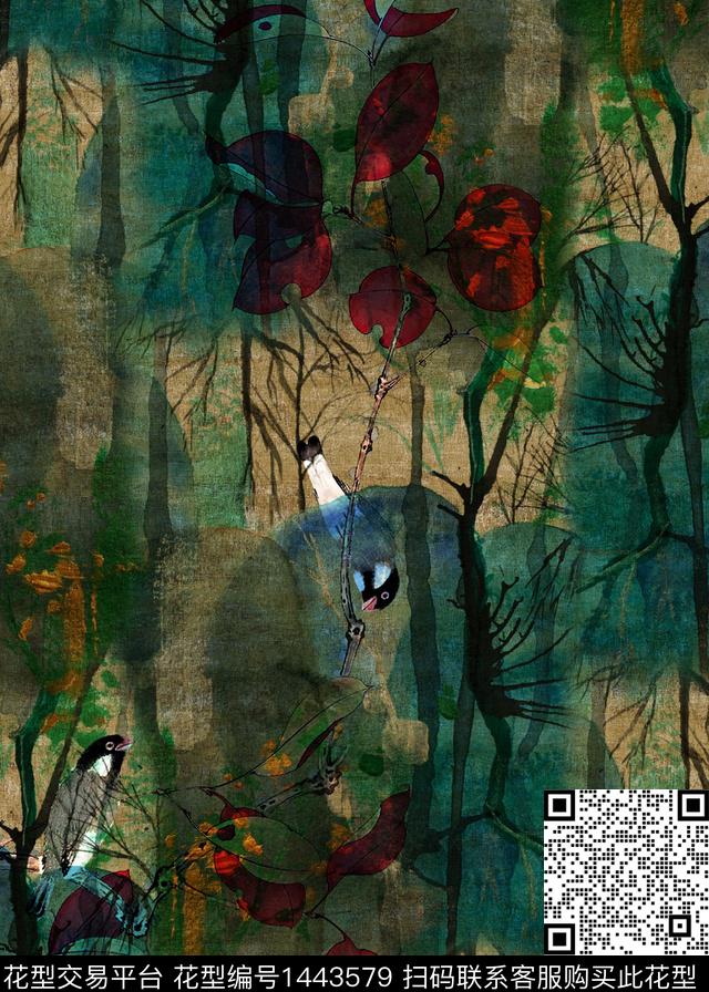 树林香云纱中老年数码印花华亿平台下载（图片编号: 1443579） - 瓦栏（Walan）