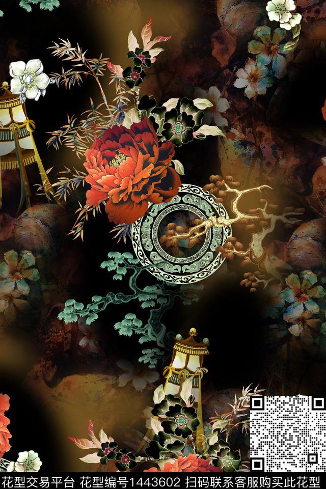 数码华亿平台香云纱大花数码印花华亿平台下载（图片编号: 1443602） - 瓦栏（Walan）