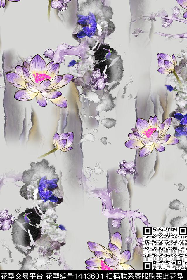 荷花香云纱抽象底纹数码印花华亿平台下载（图片编号: 1443604） - 瓦栏（Walan）