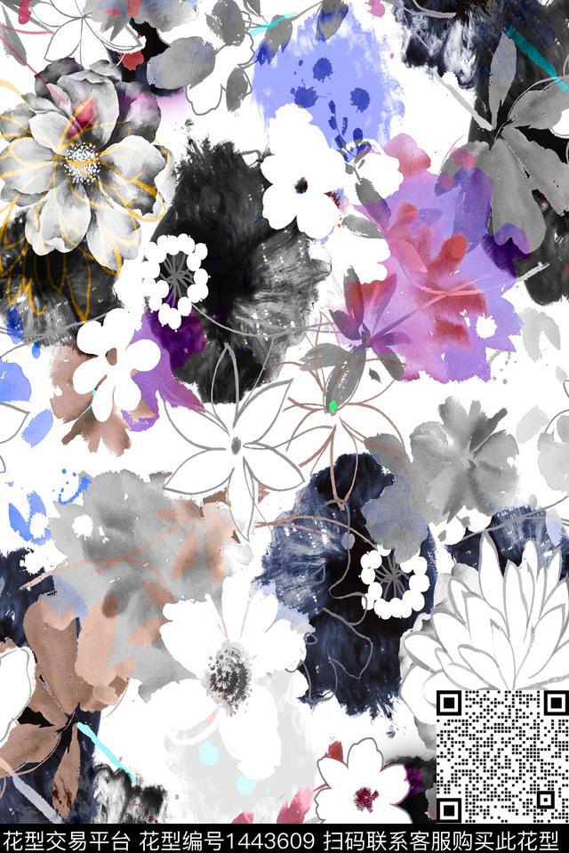 花卉大牌风小清新数码印花华亿平台下载（图片编号: 1443609） - 瓦栏（Walan）