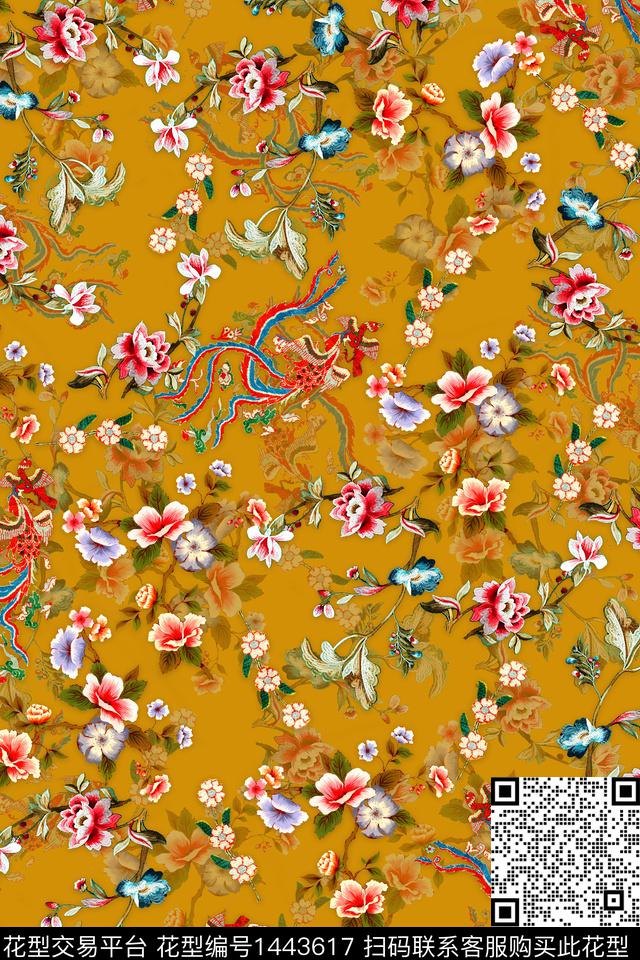 传统纹样香云纱大牌风数码印花华亿平台下载（图片编号: 1443617） - 瓦栏（Walan）