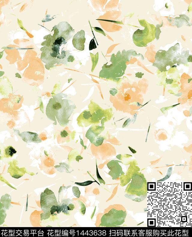 水彩肌理抽象花卉数码印花华亿平台下载（图片编号: 1443638） - 瓦栏（Walan）