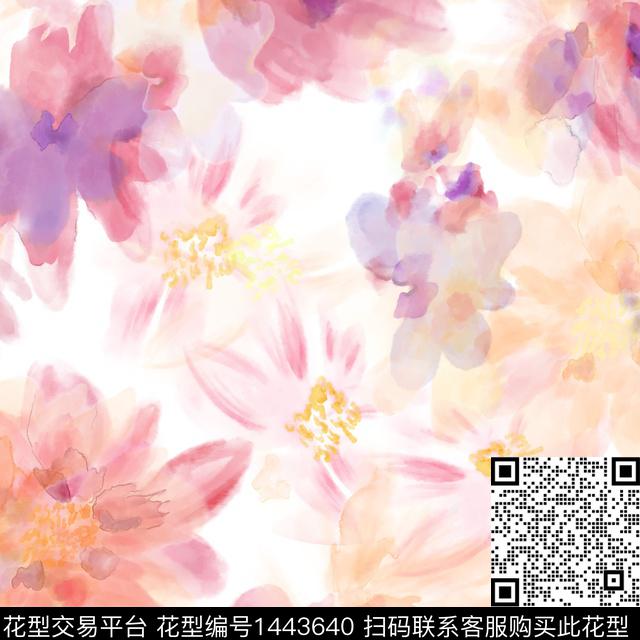 水彩肌理抽象花卉数码印花华亿平台下载（图片编号: 1443640） - 瓦栏（Walan）