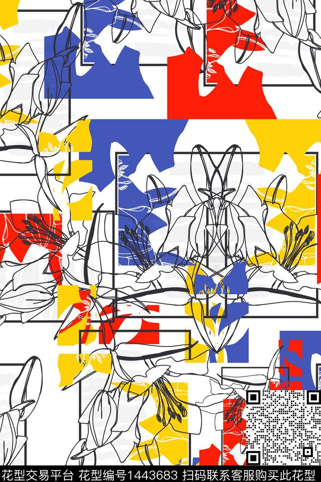 线条画绿植树叶大牌风数码印花华亿平台下载（图片编号: 1443683） - 瓦栏（Walan）