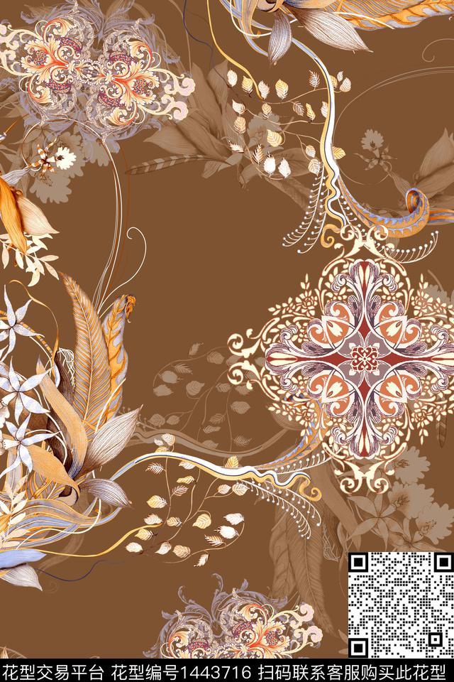 抽象花卉花卉香云纱数码印花华亿平台下载（图片编号: 1443716） - 瓦栏（Walan）