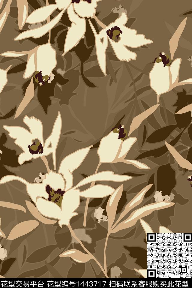 抽象花卉花卉香云纱数码印花华亿平台下载（图片编号: 1443717） - 瓦栏（Walan）