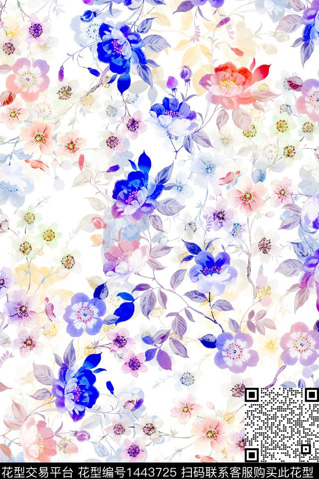 炫彩花卉大牌风数码印花华亿平台下载（图片编号: 1443725） - 瓦栏（Walan）