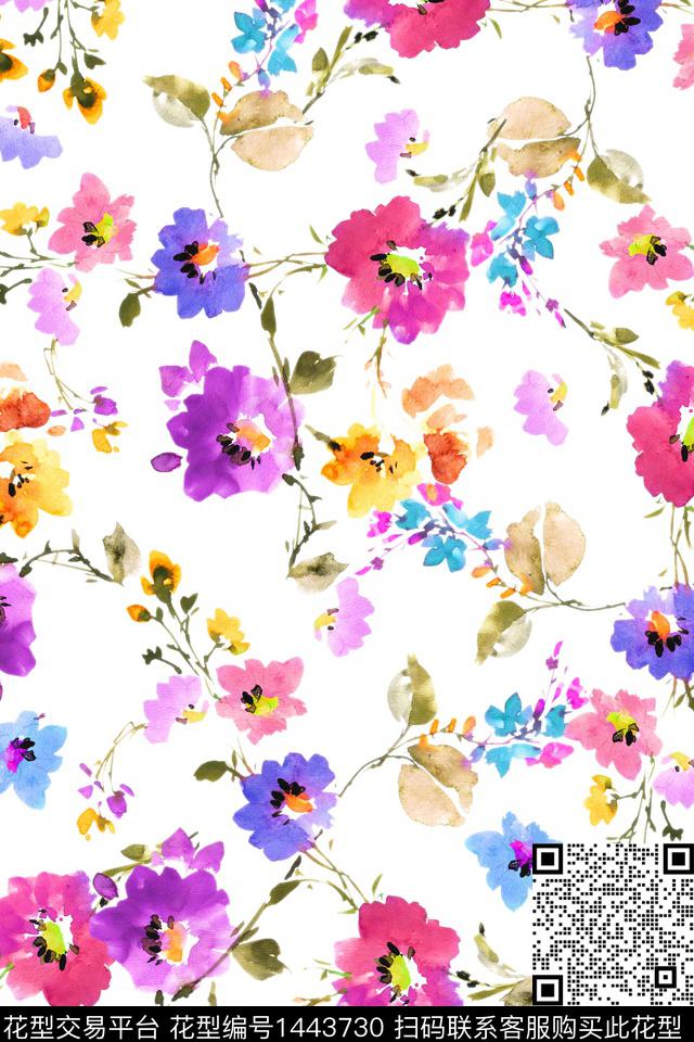 炫彩清爽底花卉花卉数码印花华亿平台下载（图片编号: 1443730） - 瓦栏（Walan）