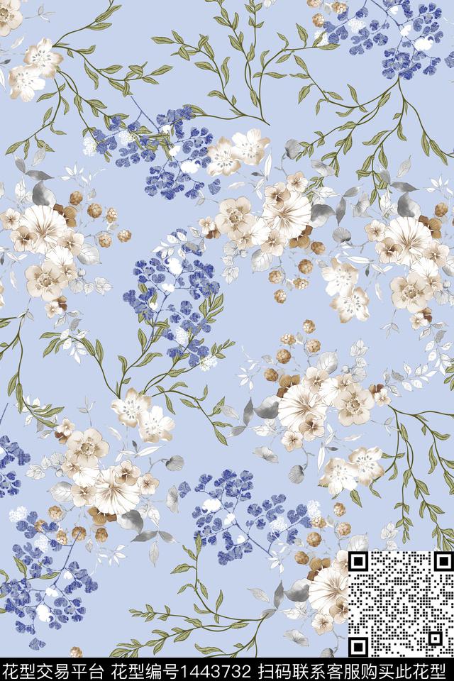 花卉大牌风小清新数码印花华亿平台下载（图片编号: 1443732） - 瓦栏（Walan）