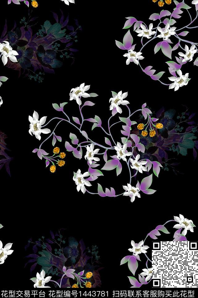香云纱旗袍黑底花卉数码印花华亿平台下载（图片编号: 1443781） - 瓦栏（Walan）