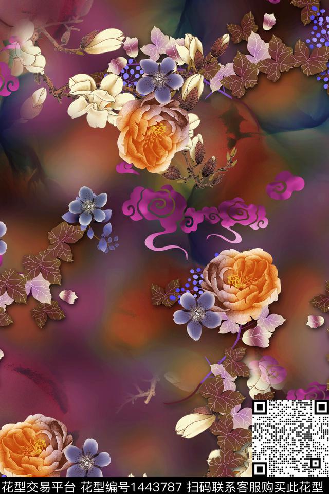 数码华亿平台花卉香云纱数码印花华亿平台下载（图片编号: 1443787） - 瓦栏（Walan）
