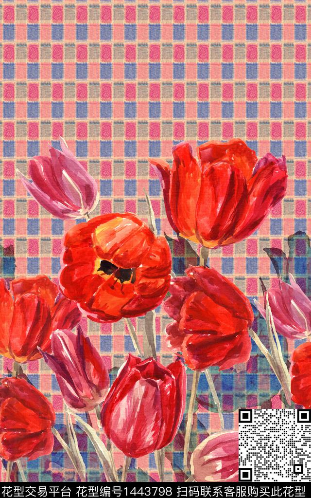 线条定位花格子数码印花华亿平台下载（图片编号: 1443798） - 瓦栏（Walan）