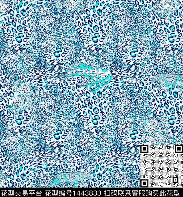 蓝色豹纹大牌风数码印花华亿平台下载（图片编号: 1443833） - 瓦栏（Walan）
