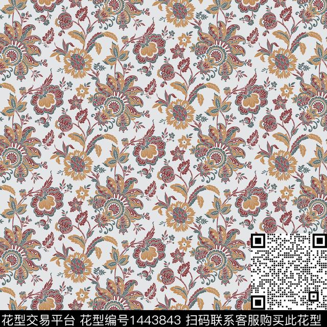 手绘佩斯利民族纹样小碎花数码印花华亿平台下载（图片编号: 1443843） - 瓦栏（Walan）