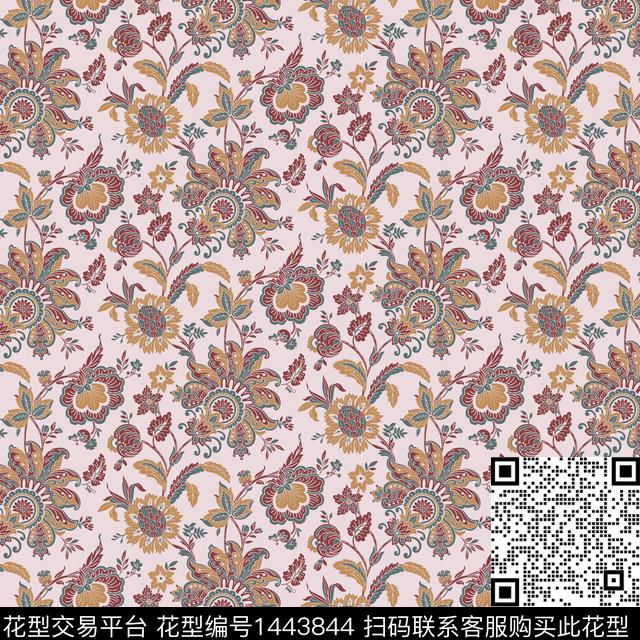 手绘佩斯利民族纹样小碎花数码印花华亿平台下载（图片编号: 1443844） - 瓦栏（Walan）