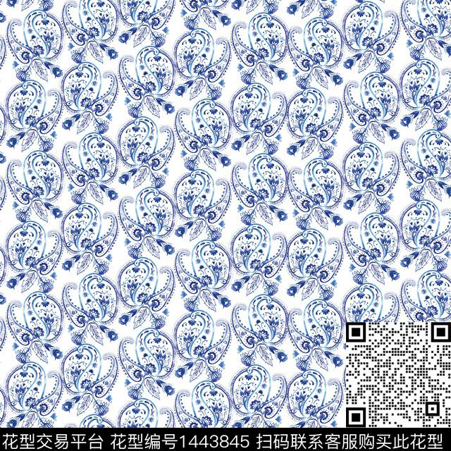 手绘佩斯利民族纹样小碎花数码印花华亿平台下载（图片编号: 1443845） - 瓦栏（Walan）