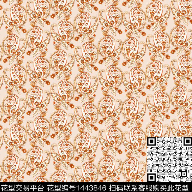 手绘佩斯利民族纹样小碎花数码印花华亿平台下载（图片编号: 1443846） - 瓦栏（Walan）
