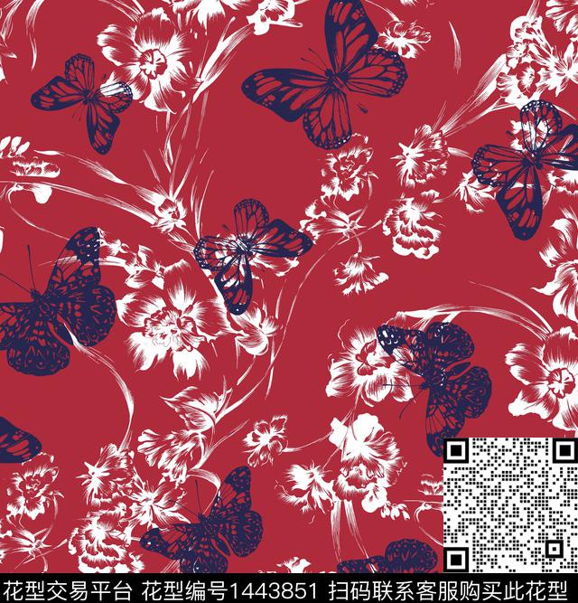 兰花蝴蝶审数码印花华亿平台下载（图片编号: 1443851） - 瓦栏（Walan）