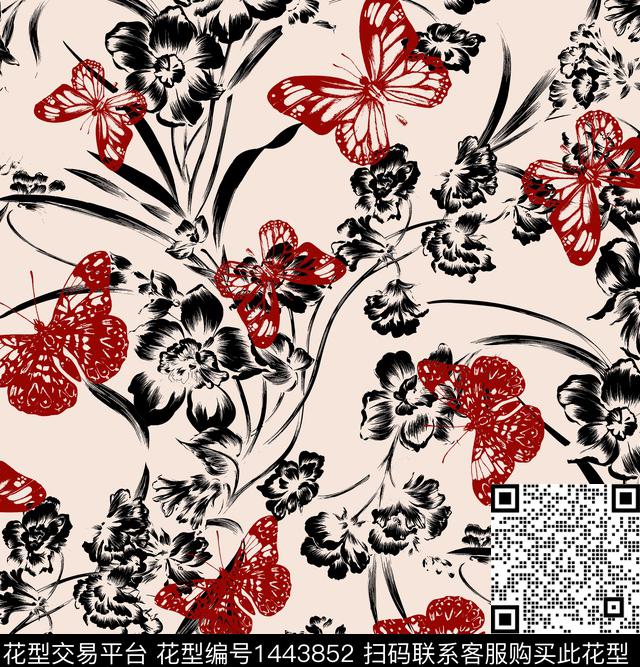 兰花蝴蝶印花绣花数码印花华亿平台下载（图片编号: 1443852） - 瓦栏（Walan）