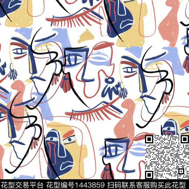 线条画人物几何数码印花华亿平台下载（图片编号: 1443859） - 瓦栏（Walan）