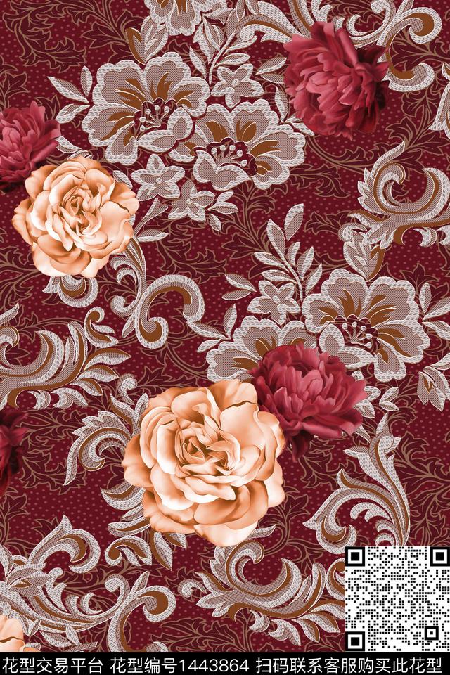 民族风花卉真丝数码印花华亿平台下载（图片编号: 1443864） - 瓦栏（Walan）