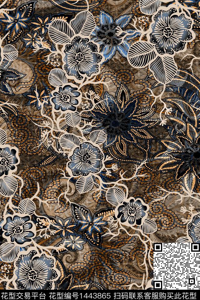 民族风花卉真丝数码印花华亿平台下载（图片编号: 1443865） - 瓦栏（Walan）