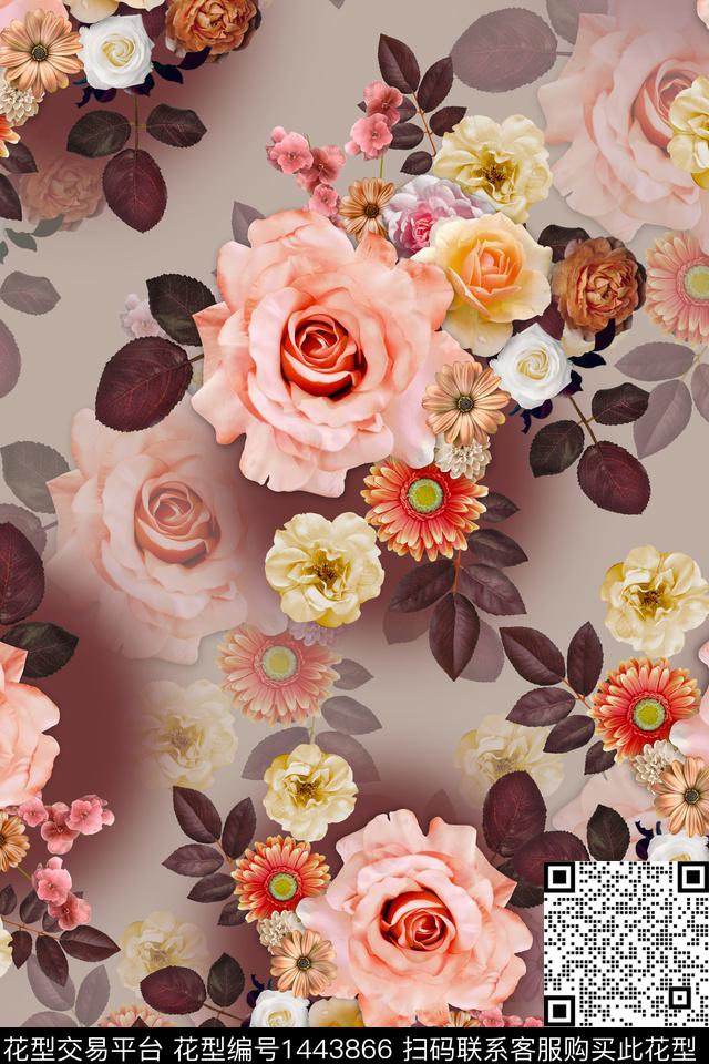 时尚花卉真丝数码印花华亿平台下载（图片编号: 1443866） - 瓦栏（Walan）