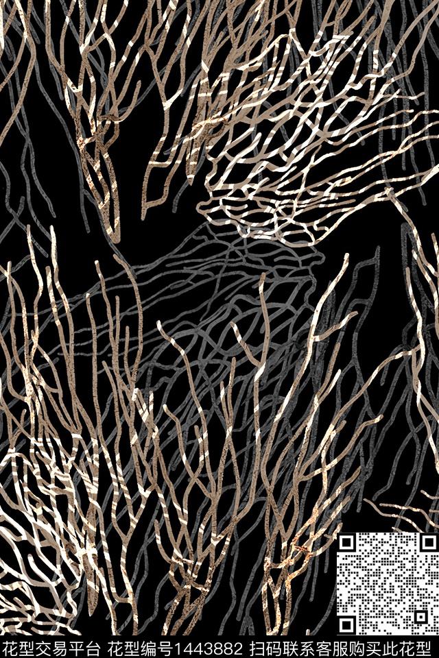 几何树枝香云纱数码印花华亿平台下载（图片编号: 1443882） - 瓦栏（Walan）