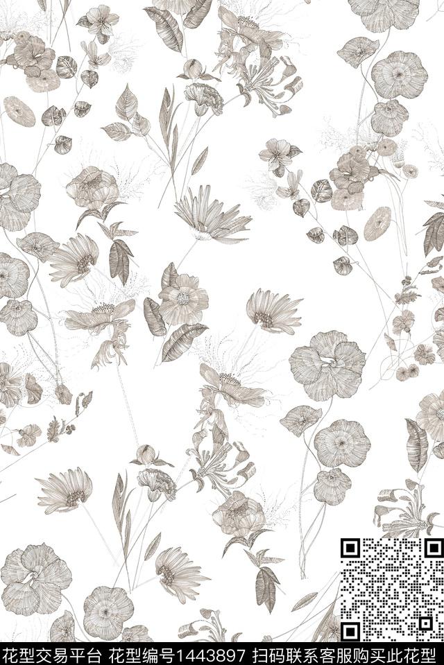 花卉大牌风小清新数码印花华亿平台下载（图片编号: 1443897） - 瓦栏（Walan）