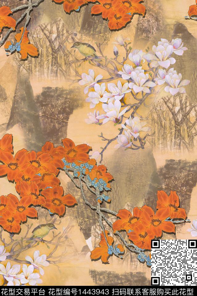 中国风真丝香云纱数码印花华亿平台下载（图片编号: 1443943） - 瓦栏（Walan）