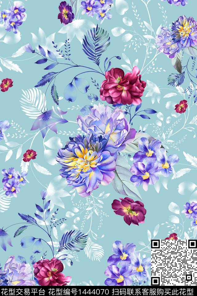 绿植树叶水彩大牌风数码印花华亿平台下载（图片编号: 1444070） - 瓦栏（Walan）