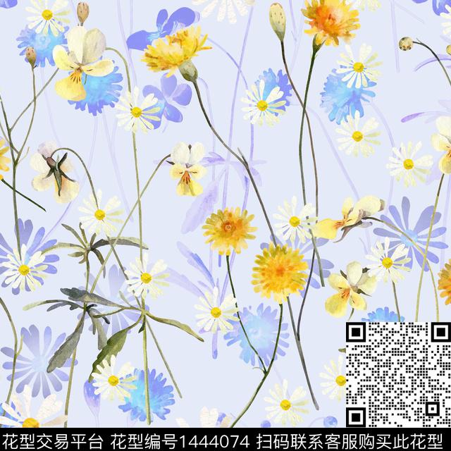 绿植树叶水彩雪纺数码印花华亿平台下载（图片编号: 1444074） - 瓦栏（Walan）