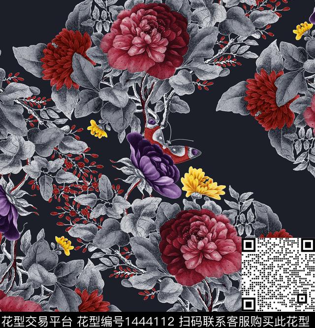 玫瑰花大牌风牡丹数码印花华亿平台下载（图片编号: 1444112） - 瓦栏（Walan）