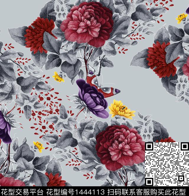 玫瑰花大牌风牡丹数码印花华亿平台下载（图片编号: 1444113） - 瓦栏（Walan）