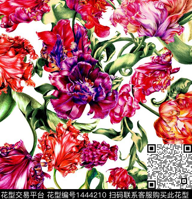 大牌风手绘大花NaeemKhan数码印花华亿平台下载（图片编号: 1444210） - 瓦栏（Walan）