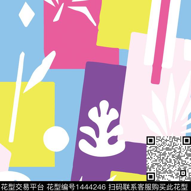 几何花卉大牌风热带华亿平台数码印花华亿平台下载（图片编号: 1444246） - 瓦栏（Walan）