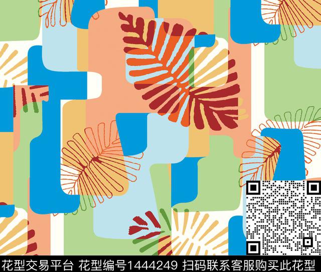 几何花卉大牌风热带华亿平台数码印花华亿平台下载（图片编号: 1444249） - 瓦栏（Walan）