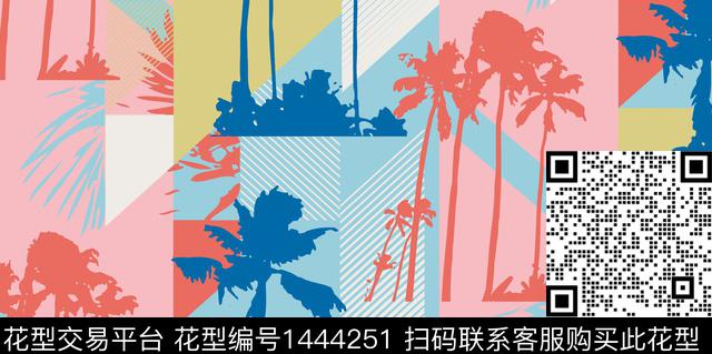 几何花卉大牌风热带华亿平台数码印花华亿平台下载（图片编号: 1444251） - 瓦栏（Walan）