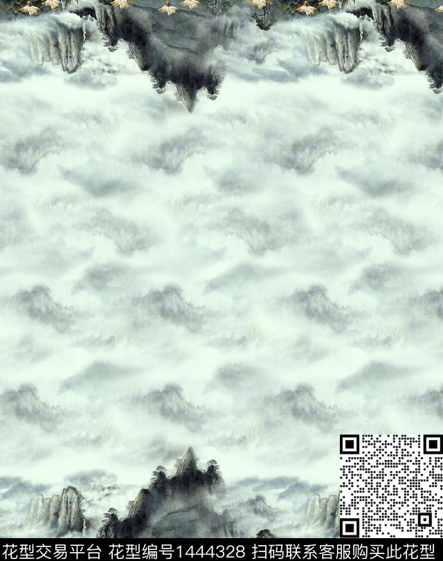 数码华亿平台定位花水墨风数码印花华亿平台下载（图片编号: 1444328） - 瓦栏（Walan）