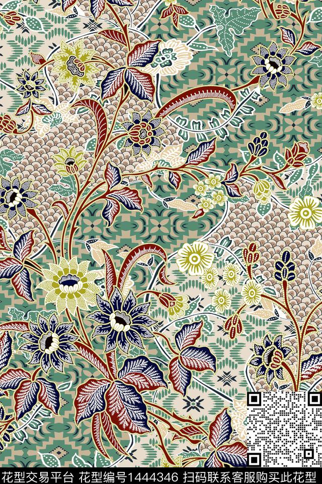 民族风真丝混合拼接数码印花华亿平台下载（图片编号: 1444346） - 瓦栏（Walan）