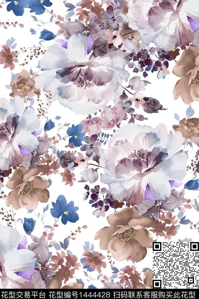 花卉小清新真丝数码印花华亿平台下载（图片编号: 1444428） - 瓦栏（Walan）