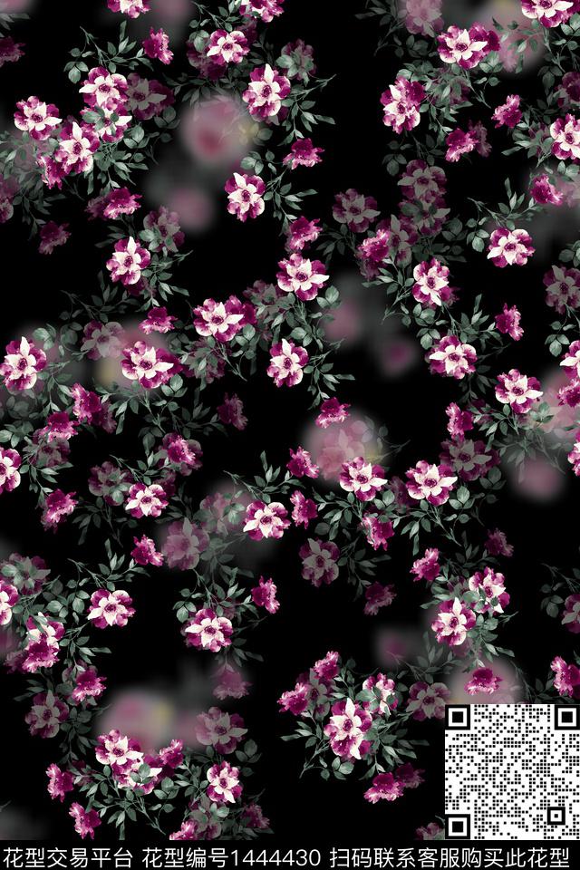 时尚花卉真丝数码印花华亿平台下载（图片编号: 1444430） - 瓦栏（Walan）