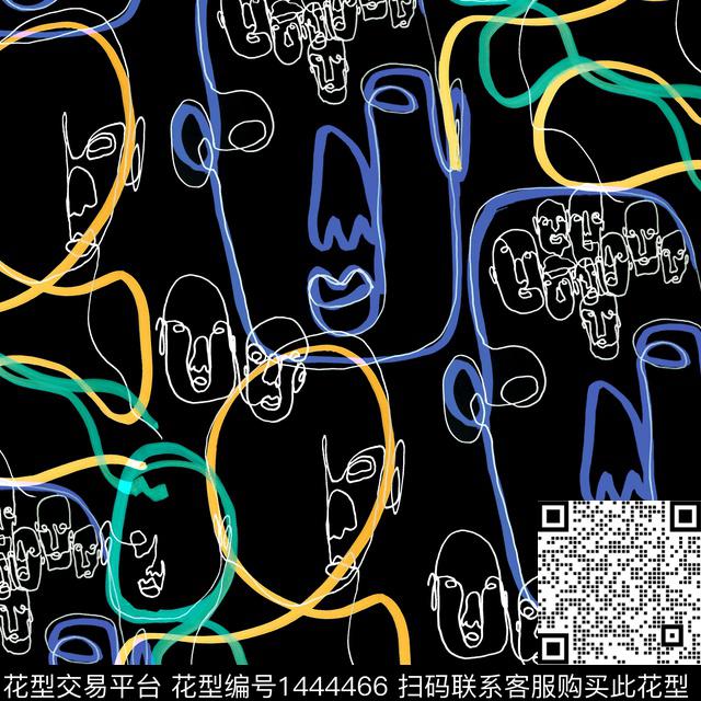 线条画抽象数码印花华亿平台下载（图片编号: 1444466） - 瓦栏（Walan）