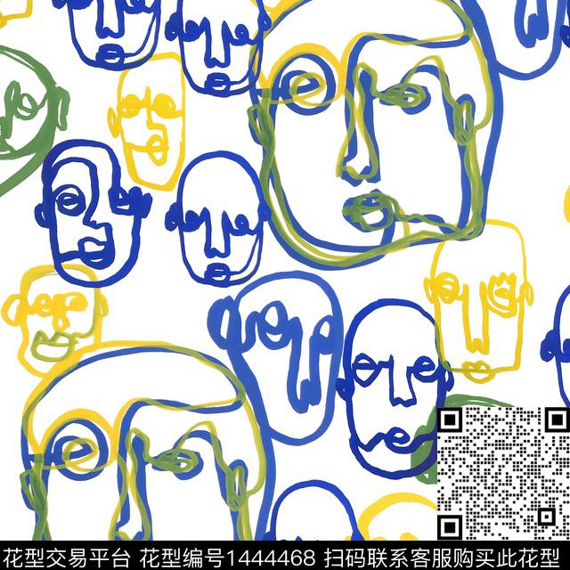 线条画抽象数码印花华亿平台下载（图片编号: 1444468） - 瓦栏（Walan）