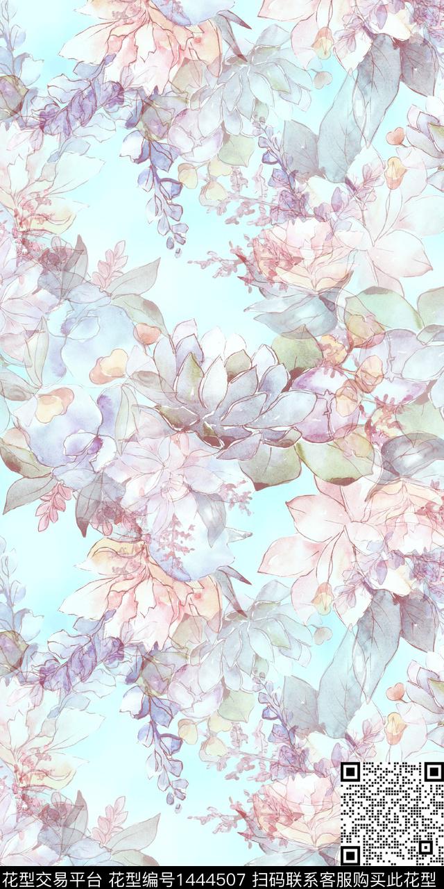 数码华亿平台花卉小清新数码印花华亿平台下载（图片编号: 1444507） - 瓦栏（Walan）
