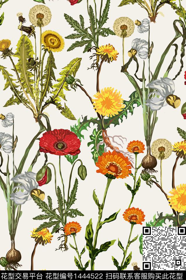 植物年轻女性花卉数码印花华亿平台下载（图片编号: 1444522） - 瓦栏（Walan）