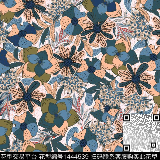 数码华亿平台花卉大牌风数码印花华亿平台下载（图片编号: 1444539） - 瓦栏（Walan）