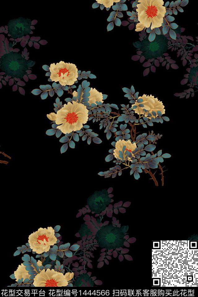 时尚复古香云纱数码印花华亿平台下载（图片编号: 1444566） - 瓦栏（Walan）