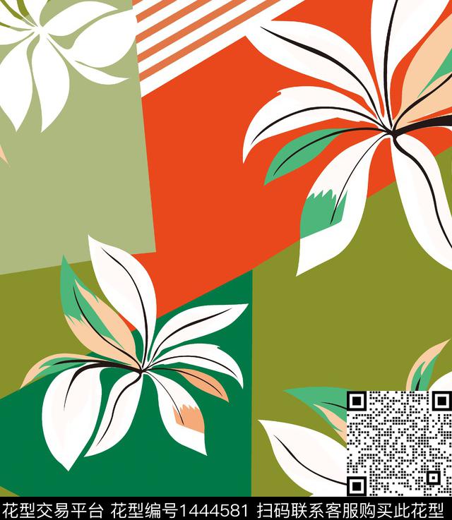 几何花卉数码印花华亿平台下载（图片编号: 1444581） - 瓦栏（Walan）